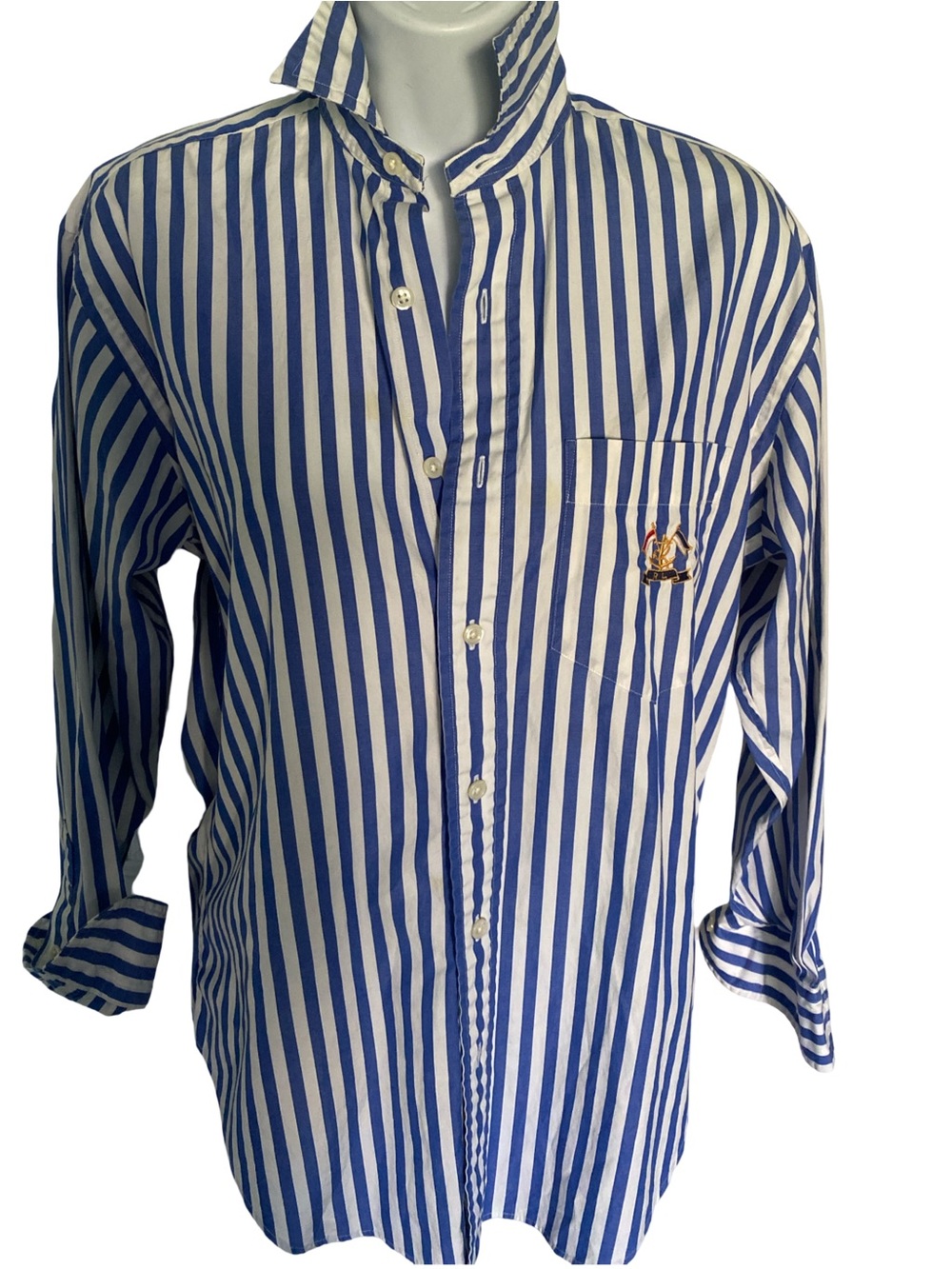 Ralph Lauren Blue and White Vertical Stripe Dress Shirt-4 cotton
